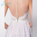 Lace Sheer Neck Covered Button Chiffon Prom Dress Short